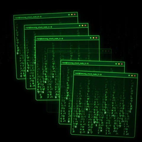 Green Digital Code Windows on Black Background, Futuristic Programming Inte.. Vídeo Stock 347259705