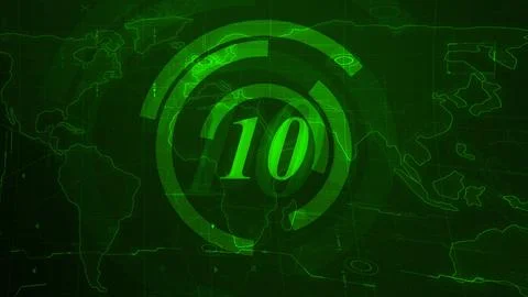 Green Digital Countdown with World Map Background Foto stock