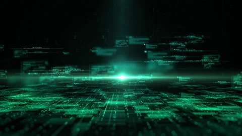 Green digital cyberspace with particles and Digital data network connections. Stock Footage 201571204
