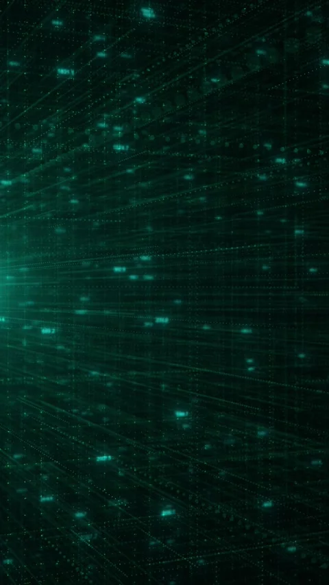 Green digital data matrix glowing numbers, dotted streams, grid depth, cyber tec Stock Footage 340567744