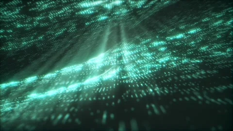 Green Digital Data Matrix Wave with Glowing Light Rays Stock Footage 345131371