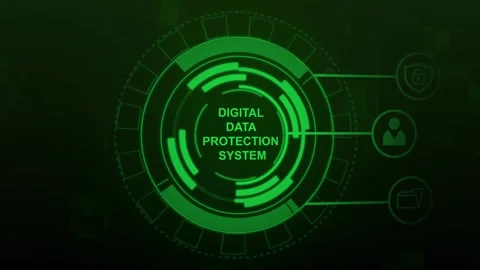 Green digital data protection system gear graphic. Secure green digital dat.. Video stock 338348580