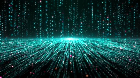 Green Digital Data Stream Horizon with Binary Code Rain Stockbeeldmateriaal 329676723