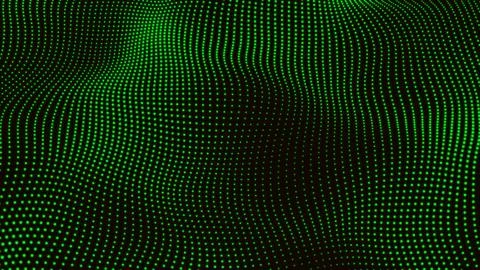 Green digital dots form wave and black abstract background. Futuristic, Mod.. 스톡 일러스트