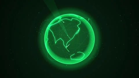 Green digital earth sphere rotating with scanning radar lines in dark backg.. Stock Footage 347995460