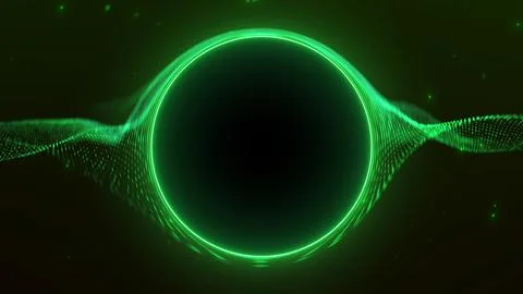 Green digital energy ring with particle wave structure and glowing circle o.. Stock Illustration