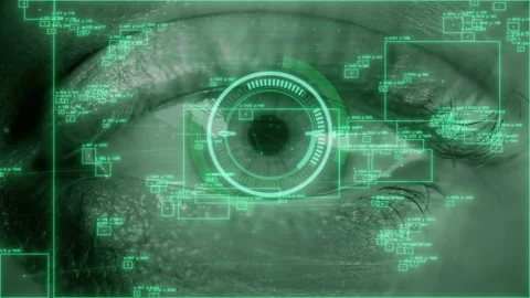Green digital eye with biometric data. Future innovation face identification hi Video stock 312888264