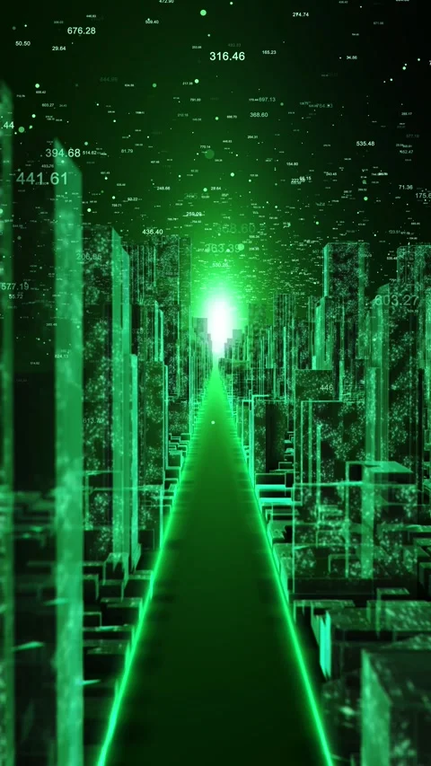 Green Digital Financial City with Data Analytics and Numbers Video stock 342611661