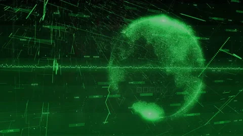 Green digital globe with data streams and binary coding animation Stock Footage 303948221