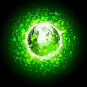 Green Digital Globe with Futuristic Technology Network Stock Illustration