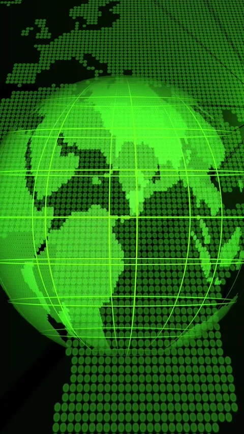 Green digital globe with latitude lines over halftone world map background,.. Stock Footage 344840318