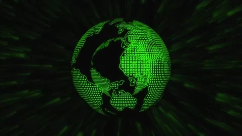 Green Digital Globe Made of Dots with Streaking Light Trails on Black Backg.. Stock Footage 331931085