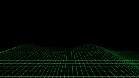 Green digital grid landscape glowing against a deep black background Video stock 335118072