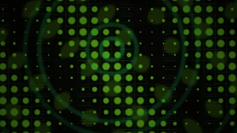 Green Digital Grid with Pulsing Circles for Futuristic Technology Background Stock Footage 343712131