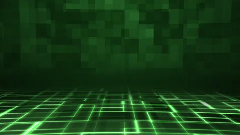 Green Digital Grid Stage with Glowing Lines and Dark Background 스톡 동영상 318114459