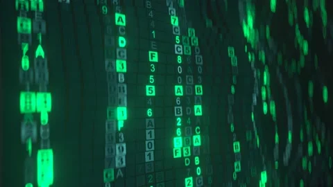 Green digital HEX code rain seamless loop 3D render animation Stock Footage 146889076