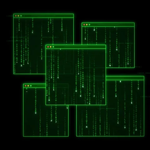 Green Digital HUD Interface with Multiple Windows on Black Background - Fut.. Stock Footage 347259362