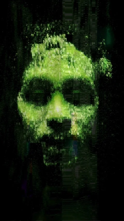 Green Digital Human Face from Glowing Matrix Code Stock Footage 336042768