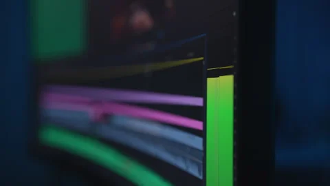 Green digital indicator audio control panels showing sound level of left and Stock Footage 275591273