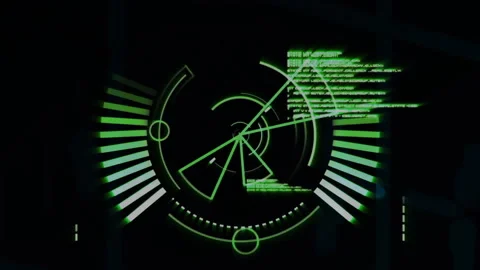 Green digital interface with rotating elements and data processing animation Stock Footage 304256559