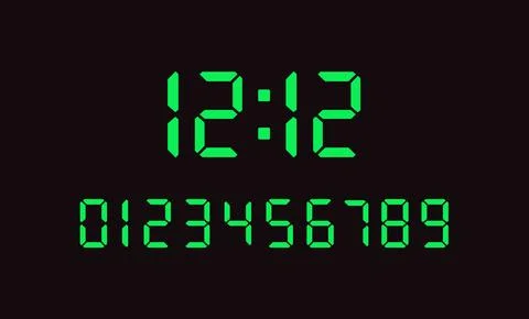 Green Digital LED Clock Display Numbers Illustrazione stock