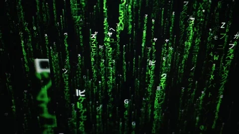 Green Digital Matrix Code Falling with Glowing Neon Luminescence Stock Footage 334734046
