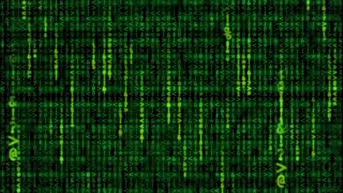 Green Digital Matrix Code Rain and Symbols Falling on Black Screen Vidéo 336013282