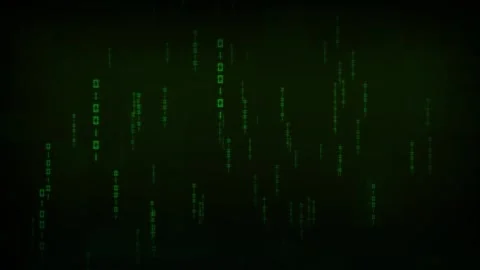 Green digital matrix code rain streaming on dark screen. Computer coding bi.. 스톡 동영상 337022807