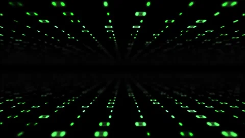 Green digital matrix grid tunnel background glowing code blocks, dark perspectiv Stock Footage 340525545
