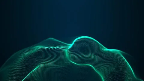 Green digital mesh wave landscape rises from a dark banner with clean copy .. 스톡 일러스트