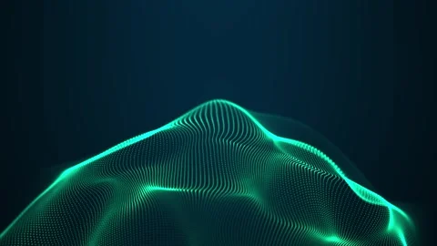 Green digital mesh wave rises across a dark banner with empty space, a 4K 6.. Stock Footage 337886475