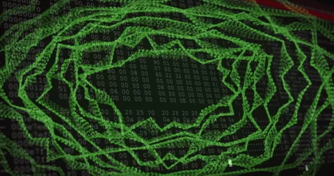 Green digital network animation over binary code background in tech-themed Stock Footage 304311280