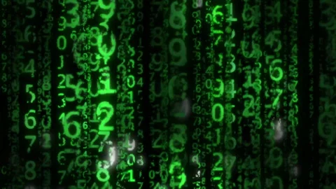 Green Digital Number Rain Background with Glitch Effects, Cyber Data Animation Stock Footage 339860111