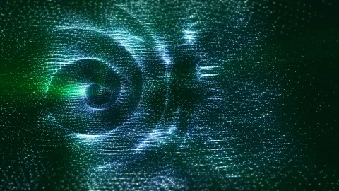 Green Digital Particle Spiral Vortex Motion Graphic Loop Stock Footage 341101254