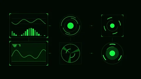 Green digital radar interface with data charts and scanning circles on blac.. Stock Footage 342583161