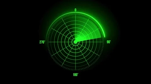 Green digital radar screen scanning animation for target detection Video stock 331766680