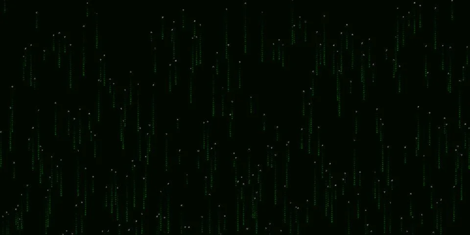 Green digital rain code falling on black background Stock Illustration