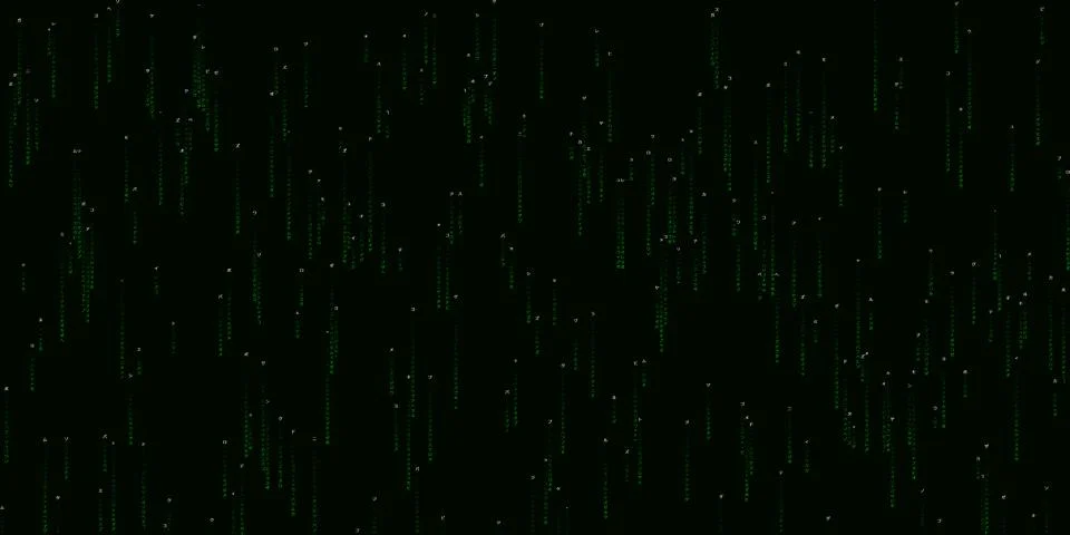 Green digital rain code falling on black background Stock Illustration