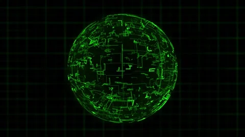 Green digital sphere made of glowing neon lines with technological grid Stock Footage 275691124