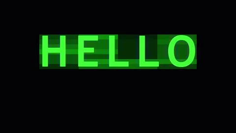 Green digital text HELLO appearing with glitch effects and subtle motion ag.. Stock Footage 343417576
