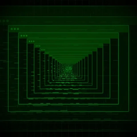 Green Digital Tunnel of Data Flowing Through Computer Screens and Code Видео 347261875
