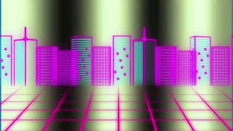 Green digital waves against arrow neon cityscape at data processing on orange Stock Footage 329368090
