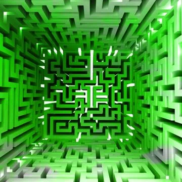 Green dimensional maze block inside look illustration Stock Illustration