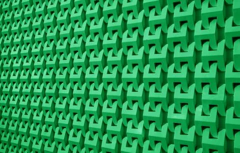 Green diminishing perspective 3D pattern for abstract background 写真素材