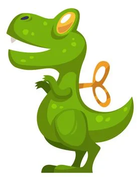 Green dinosaur icon. Cartoon clockwork kid toy Illustrazione stock