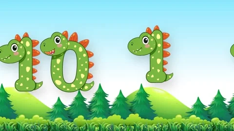 Green Dinosaur Numbers Floating Over Forest Landscape Background Stock Footage 340194533