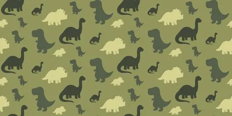 Green dinosaur seamless pattern various shapes cartoon style playful design Stock Illustration