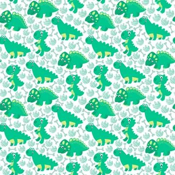 Green dinosaur vector seamless pattern. Stock Illustration