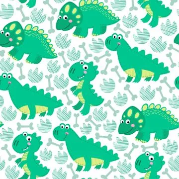 Green dinosaur vector seamless pattern. Illustrazione stock