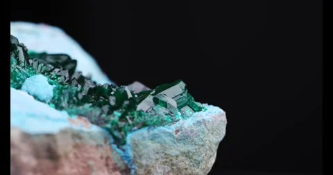 Green dioptase on blue plancheite Stock Footage 269676345